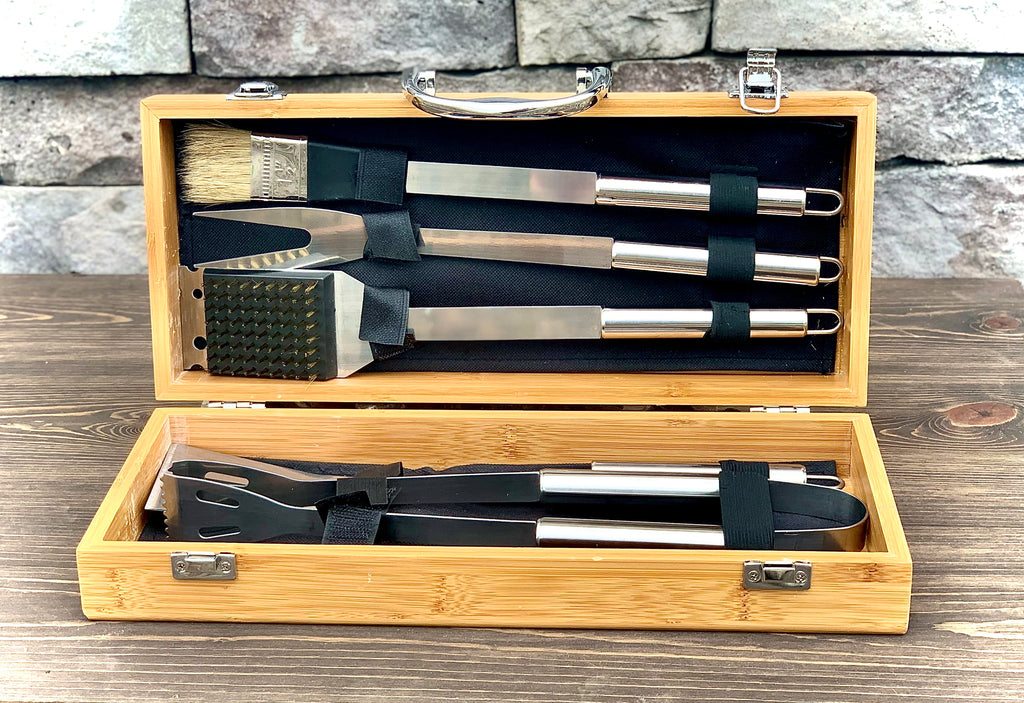 Custom 3-Piece BBQ Tool Set in Bamboo Case