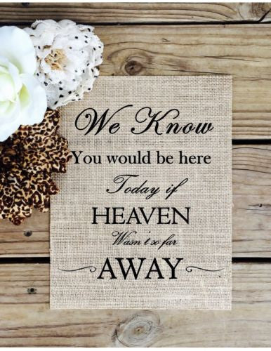 We know you woud be Here today if Heaven weren't so far away  - Burlap Sign - Knot and Nest Designs