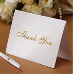 Thank you Cards with Gold Writing and Envelope 25 pack