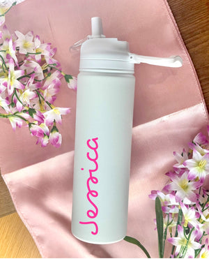 Custom water bottle with straw, island tumbler, Vacation Cups, Villa tumbler, pink love tropical island cup, water bottle