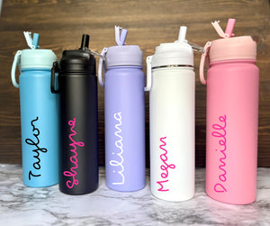 Custom water bottle with straw, island tumbler, Vacation Cups, Villa tumbler, pink love tropical island cup, water bottle
