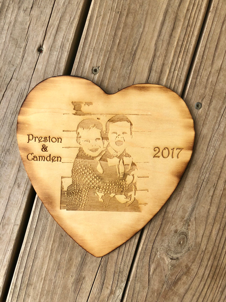 Custom engraved photo heart - Knot and Nest Designs