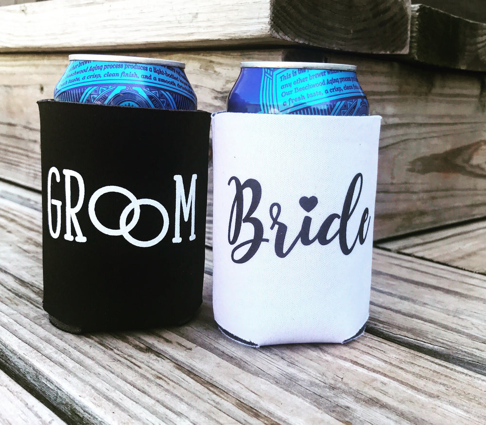 bride and groom can coolers