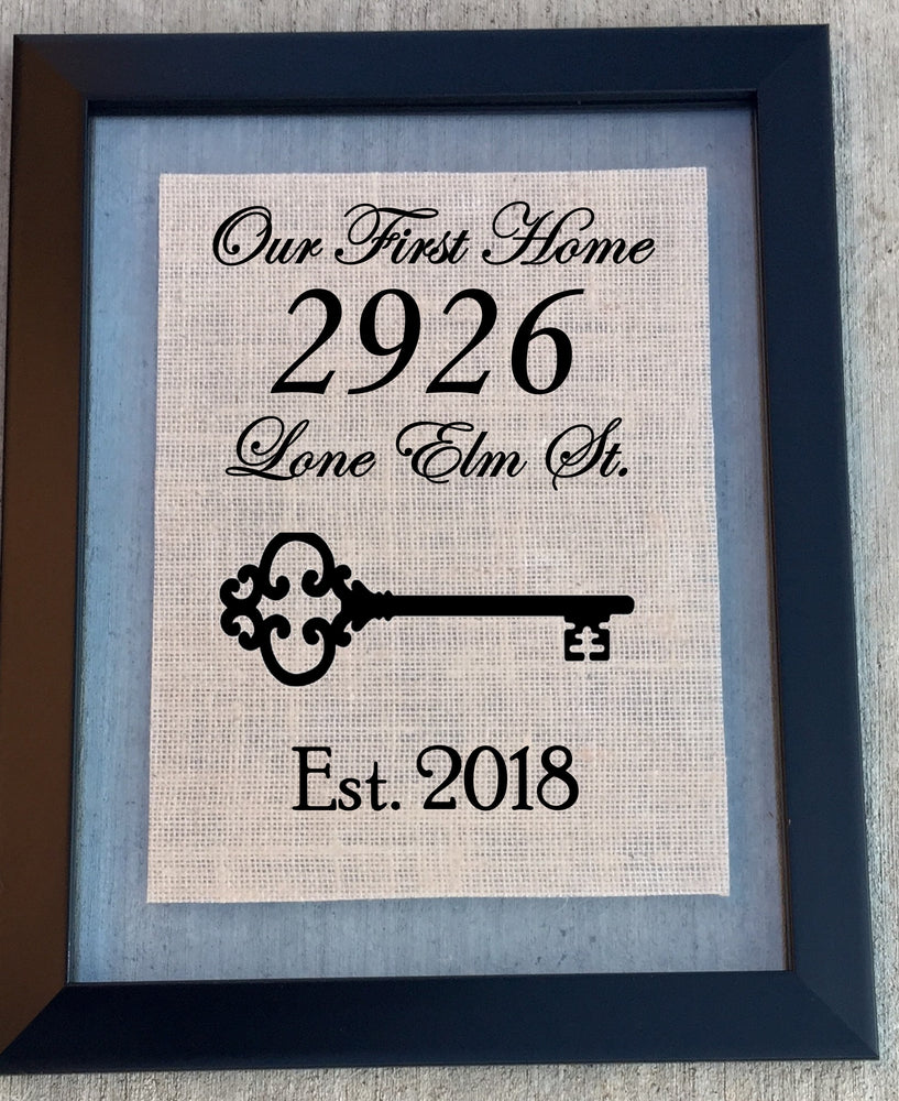 Custom First Home Burlap Sign - Knot and Nest Designs